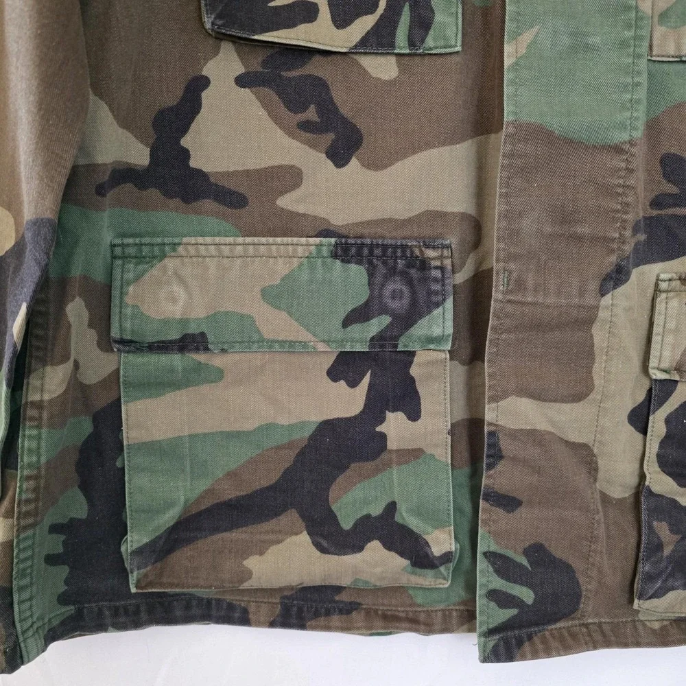 US Army Jacket Mens Med Reg Combat Coat Woodland Camo Name Airborne Calvary 1988